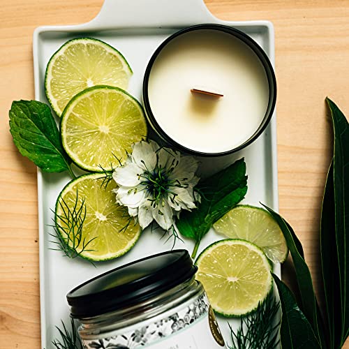 Fontana Candle Company - Fresh Mint and Lime 9oz Lightly Scented Candle | Made from Beeswax and Coconut Oil | Essential Oil | Wood Wick | Long Lasting | Clean Burn and Non Toxic