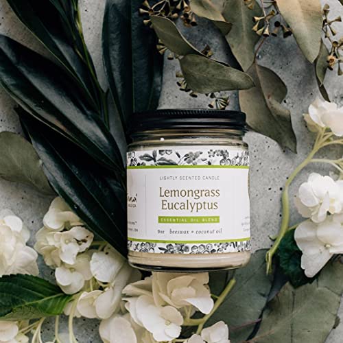 Fontana Candle Company - Lemongrass Eucalyptus | Lightly Scented Candle 9 oz | Made from Beeswax and Coconut Oil | Essential Oil | Wood Wick | Long Lasting | Non Toxic Clean Burn
