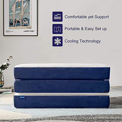 JINGWEI Folding Mattress, Tri-fold Memory Foam Mattress Topper with Washable Cover, 4-Inch, Small Twin Size, Play Mat, Foldable Bed, Guest Bed, Camp Portable Bed, 25"X75"X4"