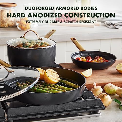 GreenPan Reserve Hard Anodized Healthy Ceramic Nonstick 10 Piece Cookware Pots and Pans Set, Gold Handle, PFAS-Free, Dishwasher Safe, Oven Safe, Black