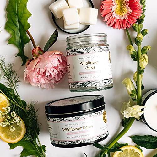 Fontana Candle Company - Wildflower Citrus | Lightly Scented Candle 9 oz | Made from Beeswax and Coconut Oil | Essential Oil | Wood Wick | Long Lasting | Non Toxic Clean Burn