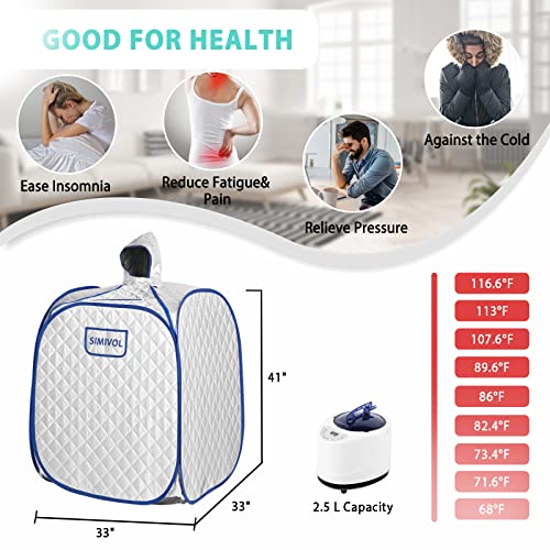 Simivol Portable Steam Sauna for Home Spa, Personal Steam Sauna Tent Indoor with Steamer, 1 Person Steam Room with Foldable Chair& Remote Control(Silver)