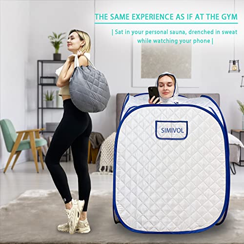 Simivol Portable Steam Sauna for Home Spa, Personal Steam Sauna Tent Indoor with Steamer, 1 Person Steam Room with Foldable Chair& Remote Control(Silver)