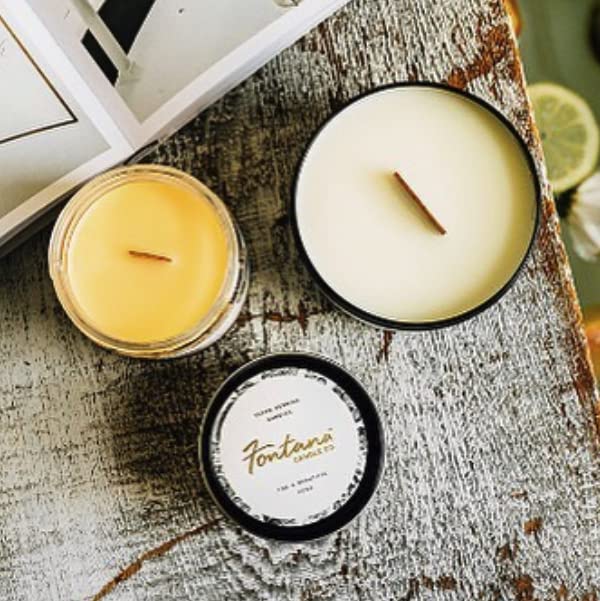 Fontana Candle Company - Beeswax and Coconut Oil Unscented Candle 9oz | Wood Wick | Non Toxic | Long Burn Time | Beautiful Glass Jar Display