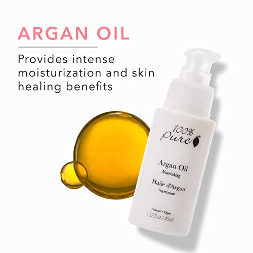 100% PURE Argan Oil, Cold-Pressed, Natural Moisturizer for Skin, Hair & Nails, Facial Serum, Hair Detangler, Cuticle Oil, Makeup Remover - 1.52 Fl Oz
