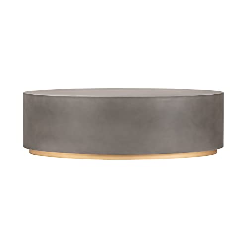 Armen Living Anais Modern Oval Coffee Table, Grey Concrete and Brass