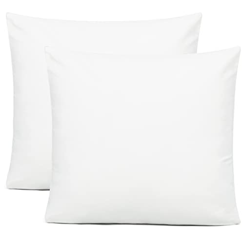 Coop Home Goods Throw Pillow Covers Set of 2 18 x 18 Inches White 100% Organic Cotton, Decorative Pillow Case, Indoor Throw Pillowcase Suitable for Sofa Bed Living Room Bedroom, Couch Cushion Covers