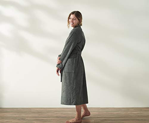 Coyuchi Unisex Air Weight Robe - 100% Organic Cotton Relaxed Bathrobe, XSmall/Small, Shadow