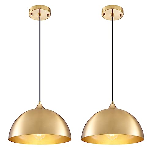 SESIMENT Gold-Electroplated Industrial Pendant Light 11.8inches 2 Packs,Mental Hanging Light Fixtures for Kitchen Island,Dome Pendant Light,Ceiling Light Fixtures for Restaurant Dining Room Aisle