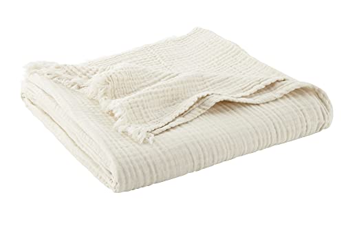 Whisper Organics, 100% Organic Muslin Cotton Throw Blanket – GOTS & Fairtrade Certified Organic – 4 Layers Breathable Lightweight Throw – All Season Pre-Washed Soft Cotton Blanket (Natural, 60x80)