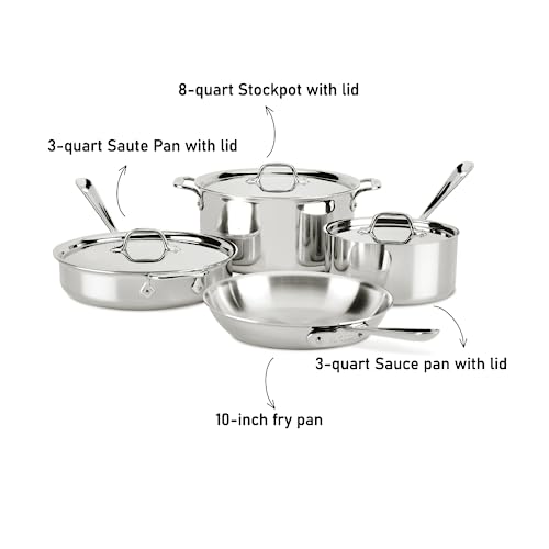 All-Clad D3 3-Ply Stainless Steel Cookware Set 7 Piece Induction Oven Broil Safe 600F Pots and Pans