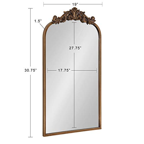 Kate and Laurel Arendahl Traditional Arch Mirror, 19" x 30.75" , Gold, Baroque Inspired Wall Decor