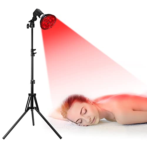 wolezek Red Light Therapy Lamp with Stand, 18 LEDs 660nm Red and 850nm Near Infrared Combo Bulb Red Light Therapy Device for Body and Face, Included 15"-61" Adjustable Tripod, Timer and Goggles