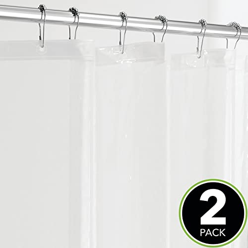 mDesign PEVA Shower Curtain Liner - 72" x 72" Deluxe Water/Odor Resistant Heavy Plastic 3-Gauge, Long Inner Shower Curtain Liner with Weighted Bottom Hem for Bathroom, Shower, Tub - 2 Pack - Clear