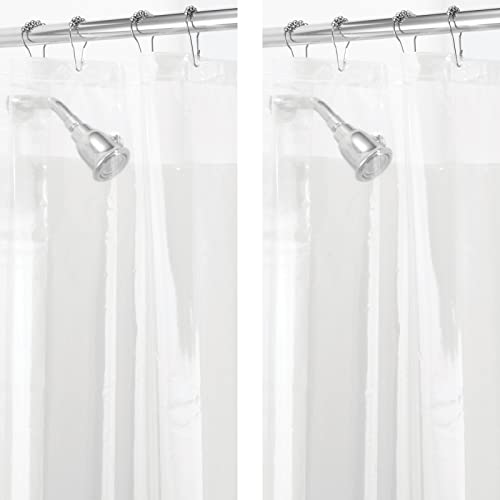 mDesign PEVA Shower Curtain Liner - 72" x 72" Deluxe Water/Odor Resistant Heavy Plastic 3-Gauge, Long Inner Shower Curtain Liner with Weighted Bottom Hem for Bathroom, Shower, Tub - 2 Pack - Clear