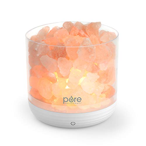 Pure Enrichment PureGlow USB Salt Lamp - Authentic Pink Himalayan Salt Rocks, Light Dimmer with 5 Levels, 2 Bulbs, and USB Power Cable