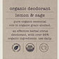 Erbaviva Lemon & Sage Organic Deodrant 3.5 Fl Oz - Underarm Spray with Powerful All Natural Essential Oils - Unisex Warm & Woodsy Smelling Deodorant For Odor Protection, Aluminum and Chemical Free