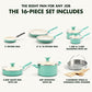 GreenPan Rio Healthy Ceramic Nonstick 16 Piece Cookware Pots and Pans Set, PFAS-Free, Dishwasher Safe, Turquoise
