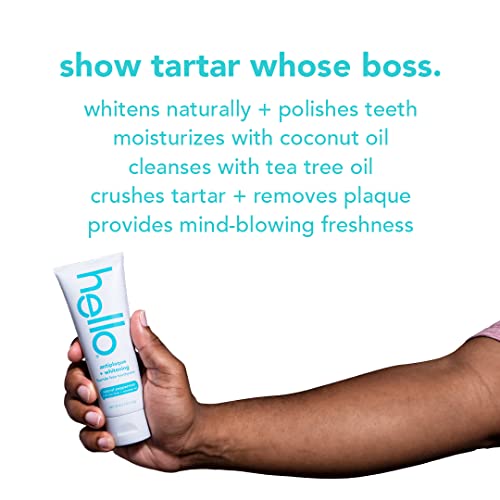 Hello Antiplaque Whitening Toothpaste, Fluoride Free Toothpaste for Teeth Whitening with Natural Peppermint Flavor and Tea Tree Oil, Peroxide Free, Gluten Free, SLS Free, 3 Pack, 4.7 OZ Tubes