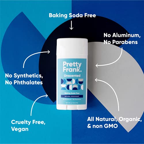 Pretty Frank Natural Deodorant Stick – Baking Soda-Free, Natural Deodorant for Women, Men & Teens, Aluminum-Free, Made with Organic, Safe, and Effective Ingredients (Unscented, 1pk)
