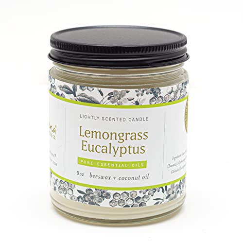 Fontana Candle Company - Lemongrass Eucalyptus | Lightly Scented Candle 9 oz | Made from Beeswax and Coconut Oil | Essential Oil | Wood Wick | Long Lasting | Non Toxic Clean Burn