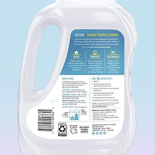 ECOS® Hypoallergenic Laundry Detergent, Free & Clear, 100 Loads, 50oz (Pack of 2)
