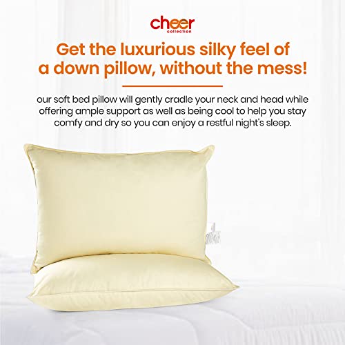 Cheer Collection Set of 2 Organic Kapok Bed Pillows, Natural Kapok Fiber Filled Sleeping Pillows with Breathable Cotton Shell, King Size, 20 x 36 inches