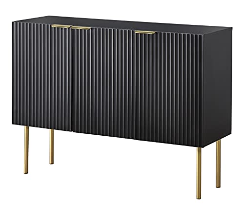 Target Marketing Systems Tacoma Mid Century Modern 3 Door Sideboard Cabinet, Black