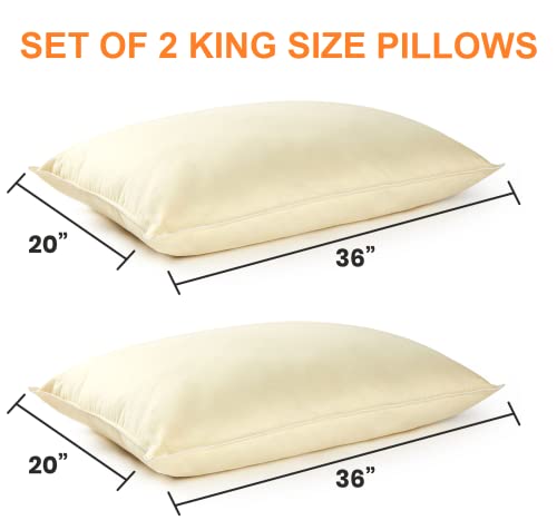 Cheer Collection Set of 2 Organic Kapok Bed Pillows, Natural Kapok Fiber Filled Sleeping Pillows with Breathable Cotton Shell, King Size, 20 x 36 inches