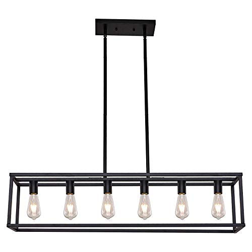 Sivilynus Black Chandelier Lighting Fixture 6 Light Metal Kitchen Island Farmhouse Dining Room Light for Table Linear Rectangular Pendant Light