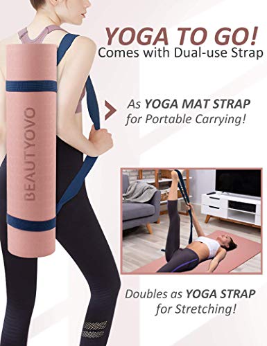 Yoga Mat with Strap, 1/3 Inch Extra Thick Double-sided Non Slip, Professional TPE Mats for Women Men, Workout Yoga, Pilates and Floor Exercises