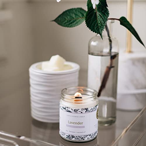 Fontana Candle Company - Lavender | Lightly Scented Candle 9 oz | Made from Beeswax and Coconut Oil | Essential Oil | Wood Wick | Long Lasting | Non Toxic Clean Burn