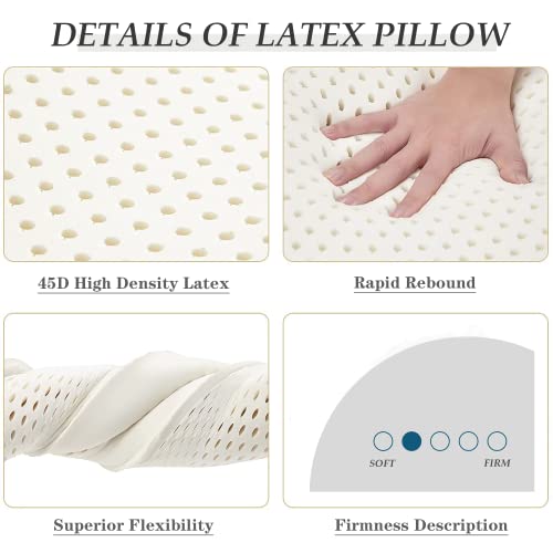 JABXKEJI Talalay Latex Pillows for Sleeping Queen Size, Medium Firm, 100% Natural No Memory Foam Chemicals, for Side, Back & Stomach Sleepers, to Alleviate Neck, Shoulder & Back Pain