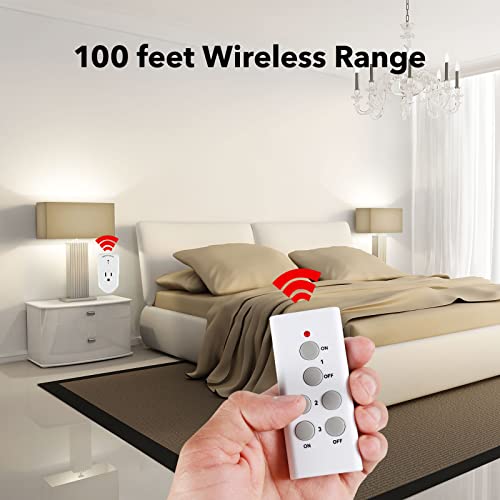 BN-LINK Wireless Remote Control Electrical Outlet Switch for Lights, Fans, Christmas Lights, Small Appliance, Long Range White 10A/1200W, 1 Remote + 1 Outlet