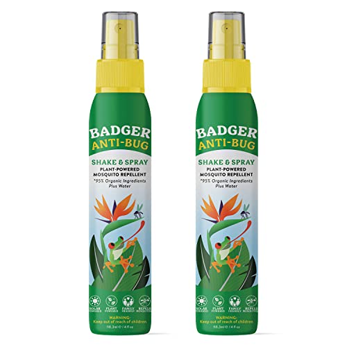 Badger Bug Spray, Organic Deet Free Mosquito Repellent with Citronella & Lemongrass, Natural Spray for People, Family Friendly Repellent, 4 fl oz (2 Pack)