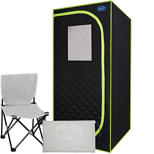 LTCCDSS Portable Infrared Sauna, Plus Full Size Infrared Sauna Tent, Home Sauna SPA with Heating Foot Pad and Portable Chair for Reduce Stress Fatigue Indoor Sauna（Green/Blue Random Delivery）