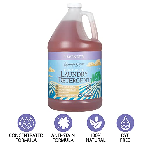 Ginger Lily Farms Botanicals Plant-Based Liquid Laundry Detergent, Lavender, Concentrated Formula, HE Compatible, 85 Loads, 1 Gallon (128 fl. oz.)