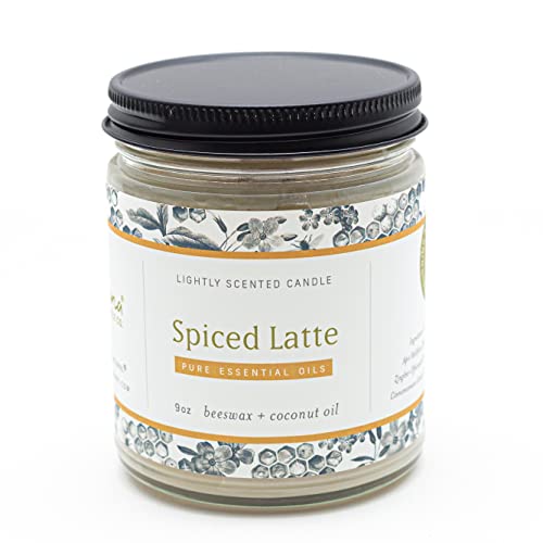 Fontana Candle Company - Spiced Latte Lightly Scented Candle 9 oz | Made from Beeswax and Coconut Oil | Essential Oil | Wood Wick | Long Lasting | Clean Burn and Non Toxic