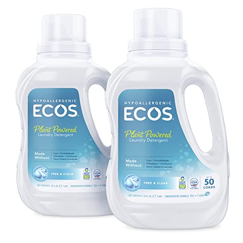 ECOS® Hypoallergenic Laundry Detergent, Free & Clear, 100 Loads, 50oz (Pack of 2)