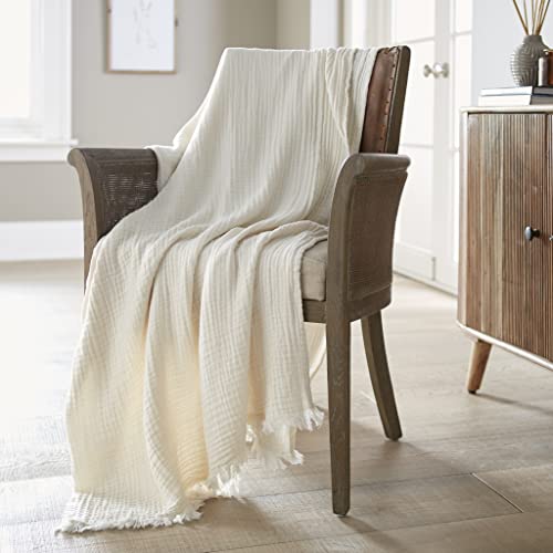 Whisper Organics, 100% Organic Muslin Cotton Throw Blanket – GOTS & Fairtrade Certified Organic – 4 Layers Breathable Lightweight Throw – All Season Pre-Washed Soft Cotton Blanket (Natural, 60x80)