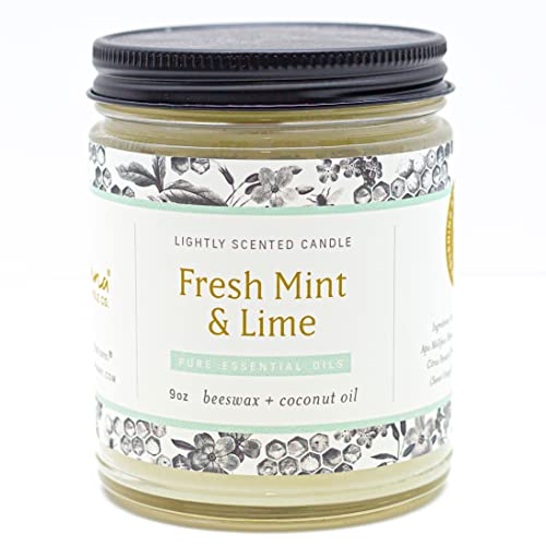 Fontana Candle Company - Fresh Mint and Lime 9oz Lightly Scented Candle | Made from Beeswax and Coconut Oil | Essential Oil | Wood Wick | Long Lasting | Clean Burn and Non Toxic