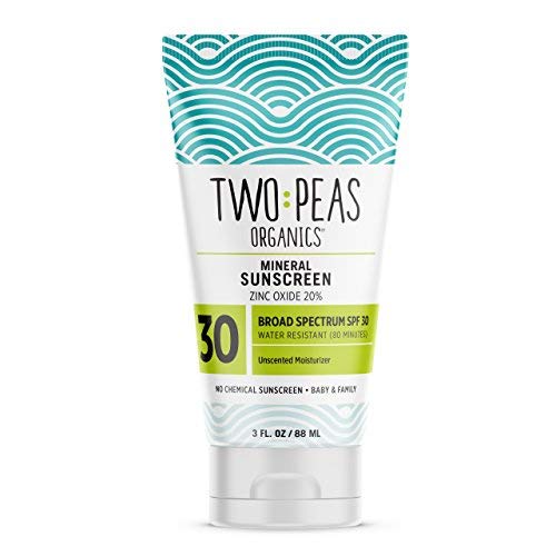 Two Peas Organics - All Natural Organic SPF 30 Sunscreen Lotion - Coral Reef Safe - Baby, Kid & Family Friendly - Chemical Free Mineral Based Formula - Waterproof & Unscented - 3oz (1 Pack)