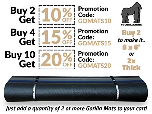 Gorilla Mats Premium Large Exercise Mat – 6' x 4' x 1/4" Ultra Durable, Non-Slip, Workout Mat for Instant Home Gym Flooring – Works Great on Any Floor Type or Carpet – Use With or Without Shoes