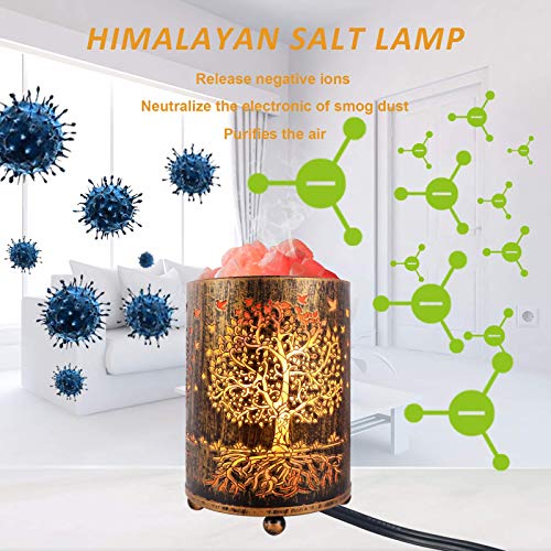 Salt Lamps Night Light, Himalayan Salt Rock Lamp with Dimmer Switch, Tree of Life Salt Basket Lamp, Retro Decor Salt Crystal Desk Light with 15W Replacement Bulbs