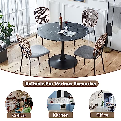 Ufurpie 42" Round Dining Table,Faux Marble Table Top,Black Tulip Table Metal Base Pedestal Table for 4-6 Person,Pre Assembled End Table Leisure Coffee Table