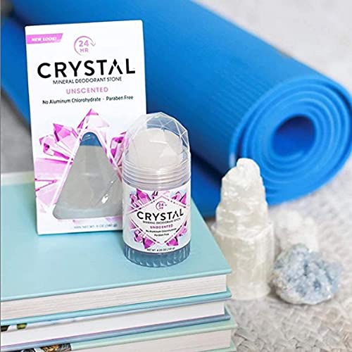 CRYSTAL Mineral Deodorant Stick - Unscented Body Deodorant With 24-Hour Odor Protection, Non-Staining & Non-Sticky, Aluminum Chloride & Paraben Free, 4.25 oz, (3 Pack) (Packaging May Vary)