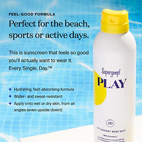 Supergoop! PLAY Antioxidant Body Mist w/Vitamin C, 6 fl oz - SPF 50 PA++++ Reef-Friendly, Broad Spectrum Sunscreen - Body Spray for Sensitive Skin - Clean Ingredients - Great for Active Days