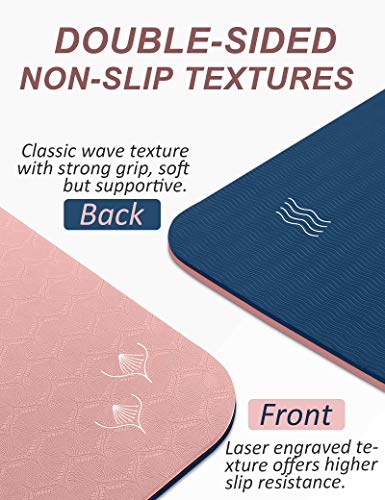 Yoga Mat with Strap, 1/3 Inch Extra Thick Double-sided Non Slip, Professional TPE Mats for Women Men, Workout Yoga, Pilates and Floor Exercises