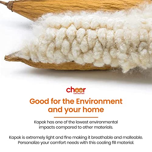 Cheer Collection Set of 2 Organic Kapok Bed Pillows, Natural Kapok Fiber Filled Sleeping Pillows with Breathable Cotton Shell, King Size, 20 x 36 inches