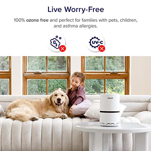 LEVOIT Air Purifiers for Home, H13 True HEPA Filter for Smoke, Dust, Mold, and Pollen in Bedroom, Ozone Free, Filtration System Odor Eliminators for Office with Optional Night Light, 1 Pack, White